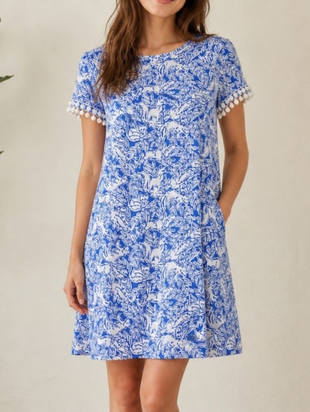 NWOT Lilly Pulitzer Lissie Dress Coastal Blue Fancy Feet Pom Pom Printed Sz XS